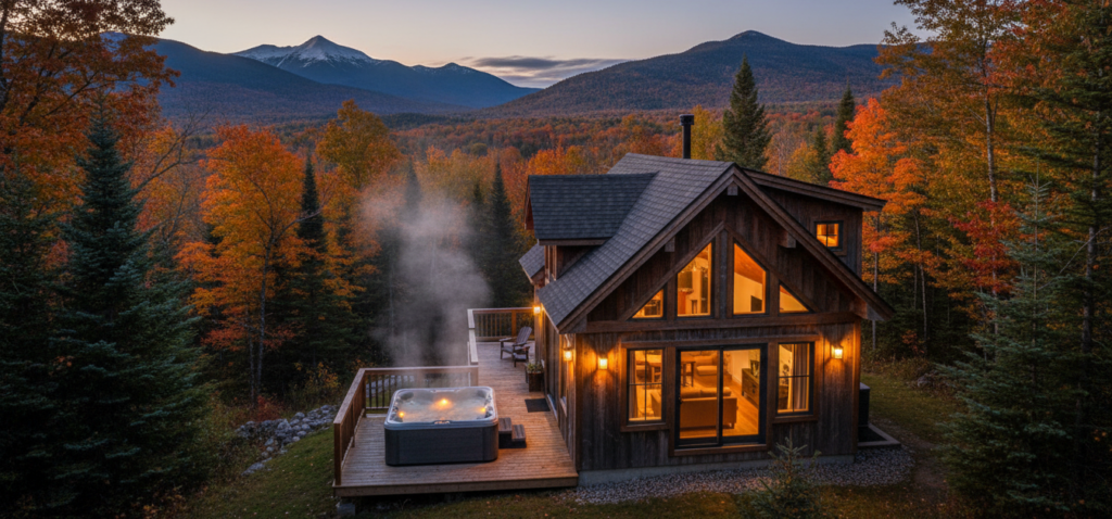 Luxury chalet in Quebec Laurentians with forest views and cozy atmosphere for a relaxing getaway
