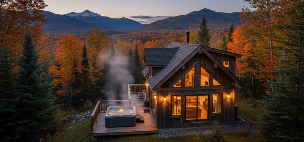 Luxury chalet in Quebec Laurentians with forest views and cozy atmosphere for a relaxing getaway